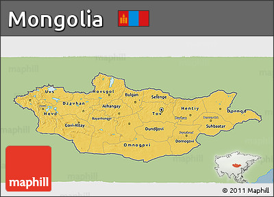 Savanna Style 3D Map of Mongolia, single color outside