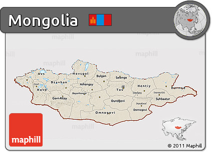 Shaded Relief 3D Map of Mongolia, cropped outside