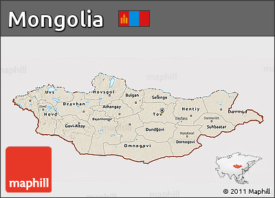Shaded Relief 3D Map of Mongolia, cropped outside