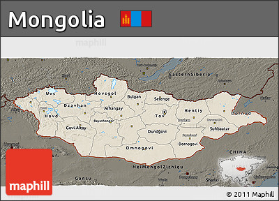 Shaded Relief 3D Map of Mongolia, darken