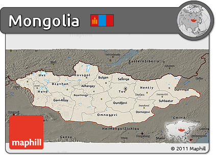 Shaded Relief 3D Map of Mongolia, darken