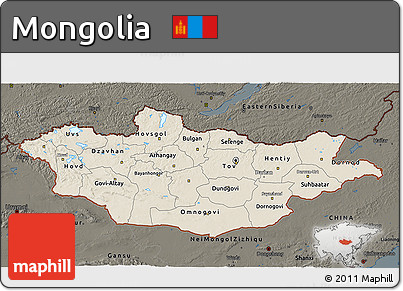 Shaded Relief 3D Map of Mongolia, darken
