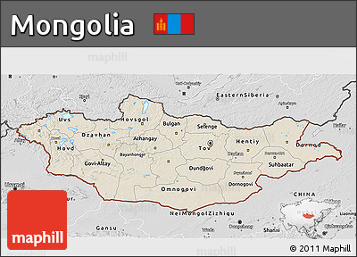 Shaded Relief 3D Map of Mongolia, desaturated