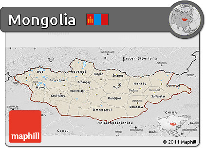 Shaded Relief 3D Map of Mongolia, desaturated
