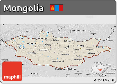 Shaded Relief 3D Map of Mongolia, desaturated