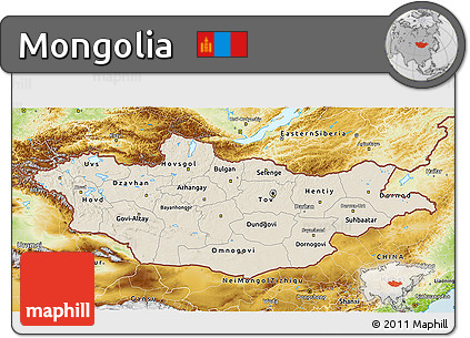 Shaded Relief 3D Map of Mongolia, physical outside