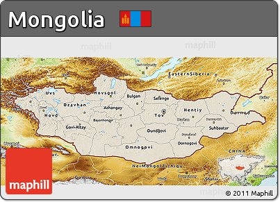 Shaded Relief 3D Map of Mongolia, physical outside
