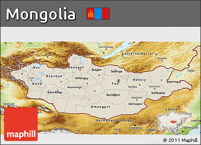 Shaded Relief 3D Map of Mongolia, physical outside
