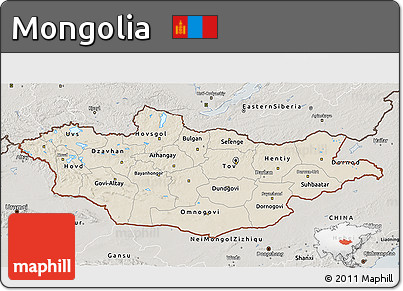 Shaded Relief 3D Map of Mongolia, semi-desaturated