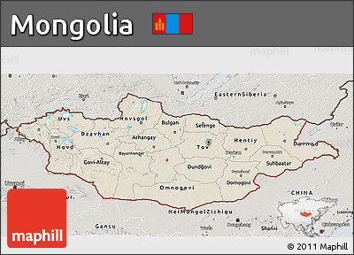 Shaded Relief 3D Map of Mongolia, semi-desaturated