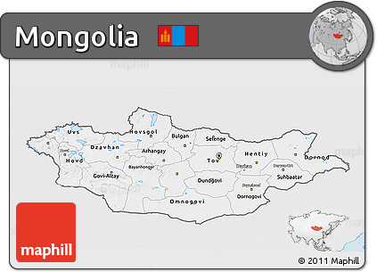 Silver Style 3D Map of Mongolia, single color outside