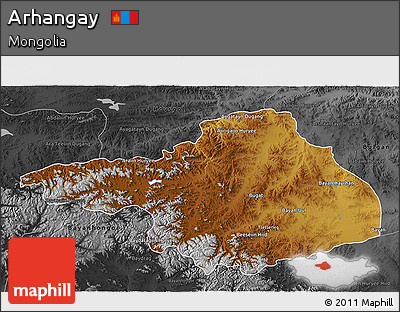 Physical 3D Map of Arhangay, darken, desaturated
