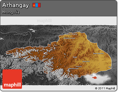 Physical 3D Map of Arhangay, darken, desaturated