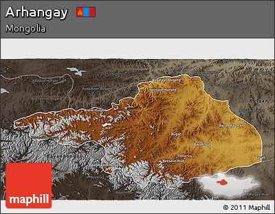 Physical 3D Map of Arhangay, darken, semi-desaturated