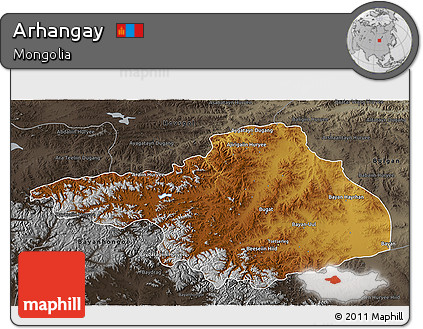 Physical 3D Map of Arhangay, darken, semi-desaturated