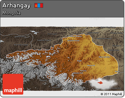 Physical 3D Map of Arhangay, darken, semi-desaturated