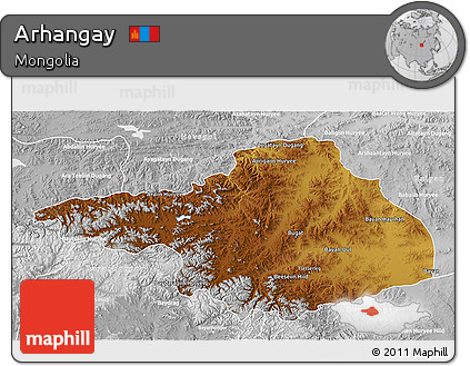 Physical 3D Map of Arhangay, lighten, desaturated