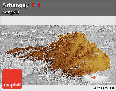 Physical 3D Map of Arhangay, lighten, desaturated