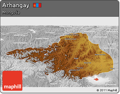 Physical 3D Map of Arhangay, lighten, desaturated