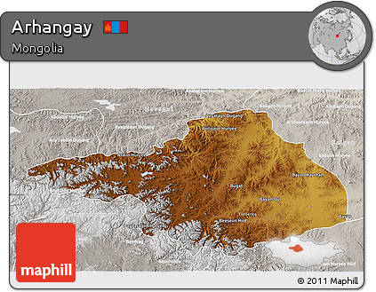 Physical 3D Map of Arhangay, lighten, semi-desaturated