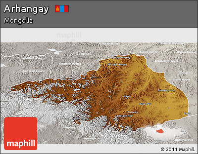 Physical 3D Map of Arhangay, lighten, semi-desaturated