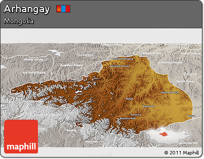 Physical 3D Map of Arhangay, lighten, semi-desaturated