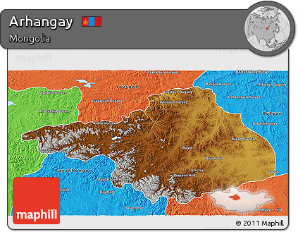 Physical 3D Map of Arhangay, political outside
