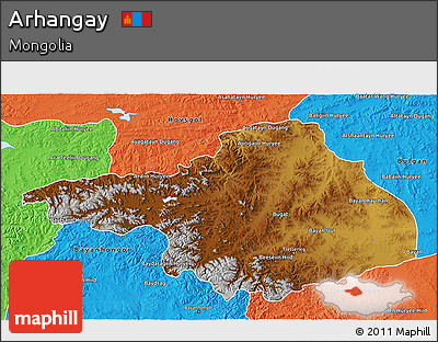 Physical 3D Map of Arhangay, political outside