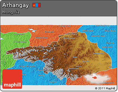 Physical 3D Map of Arhangay, political outside
