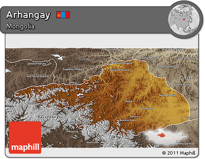 Physical 3D Map of Arhangay, semi-desaturated