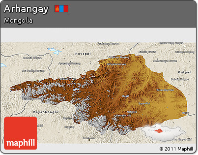 Physical 3D Map of Arhangay, shaded relief outside
