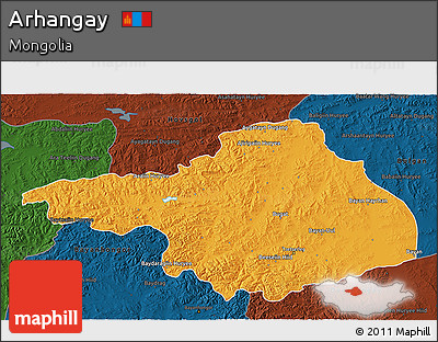 Political 3D Map of Arhangay, darken