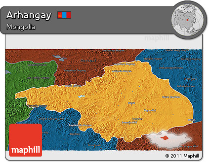 Political 3D Map of Arhangay, darken