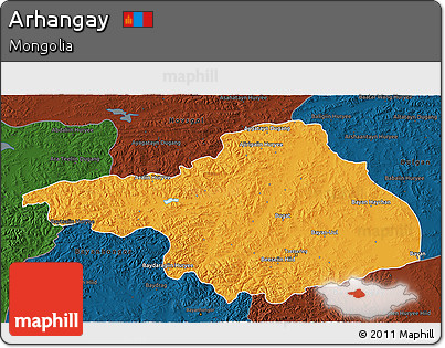 Political 3D Map of Arhangay, darken
