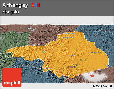 Political 3D Map of Arhangay, darken, semi-desaturated