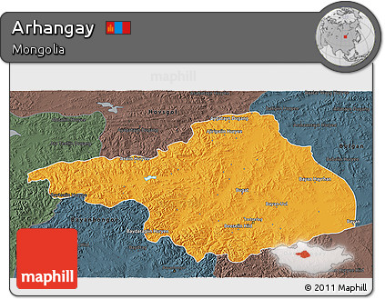 Political 3D Map of Arhangay, darken, semi-desaturated