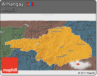 Political 3D Map of Arhangay, darken, semi-desaturated