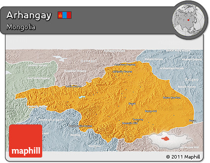 Political 3D Map of Arhangay, lighten, semi-desaturated
