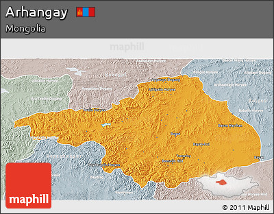 Political 3D Map of Arhangay, lighten, semi-desaturated