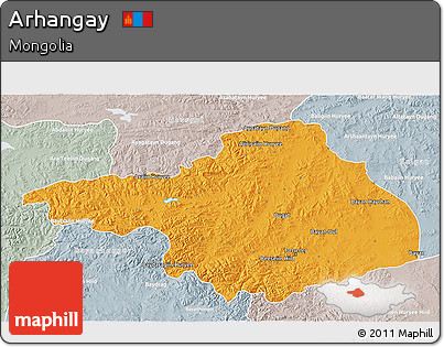 Political 3D Map of Arhangay, lighten, semi-desaturated