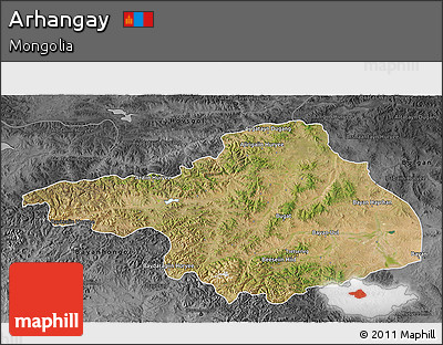 Satellite 3D Map of Arhangay, darken, desaturated