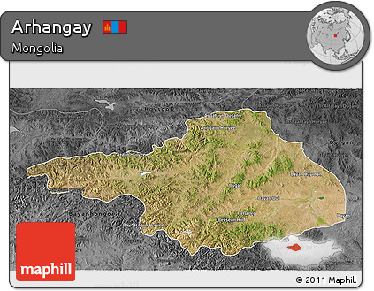 Satellite 3D Map of Arhangay, darken, desaturated