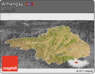 Satellite 3D Map of Arhangay, darken, desaturated