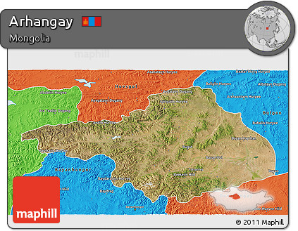 Satellite 3D Map of Arhangay, political outside