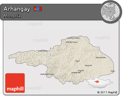 Shaded Relief 3D Map of Arhangay, cropped outside