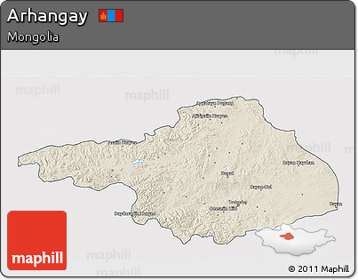 Shaded Relief 3D Map of Arhangay, cropped outside