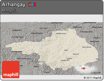 Shaded Relief 3D Map of Arhangay, darken, semi-desaturated