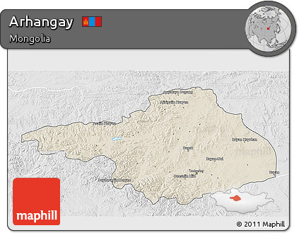 Shaded Relief 3D Map of Arhangay, lighten, desaturated