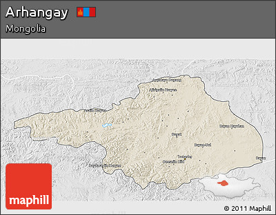 Shaded Relief 3D Map of Arhangay, lighten, desaturated