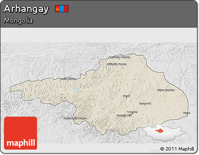 Shaded Relief 3D Map of Arhangay, lighten, desaturated